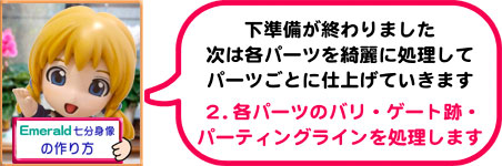2.各パーツのバリ・ゲート跡・パーティングラインを処理します